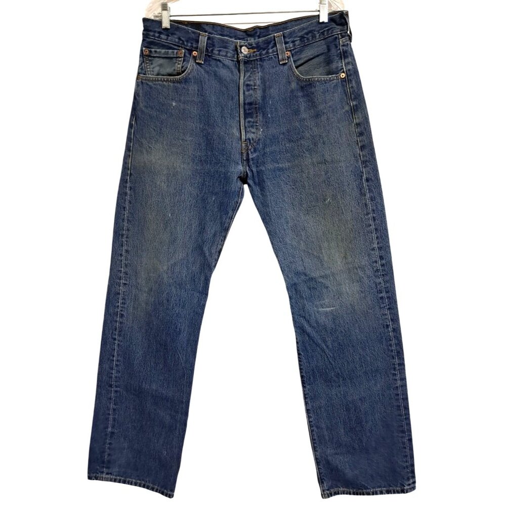 Vintage 90s‎ Levis 501 Jeans Tag 36x32 Meas 35x31 Button Fly Distessed Faded